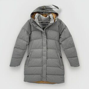 Prana Women's Kromata Down Long Parka Jacket with Hood sz XS Light Gray Full Zip